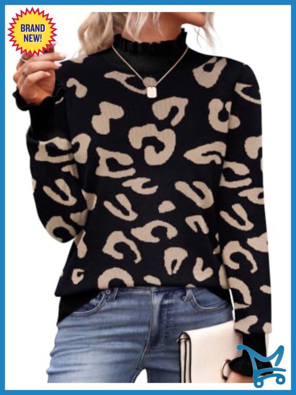 Women's Turtleneck Sweater Ruffle Mock Neck Long Sleeve Knit Pullover